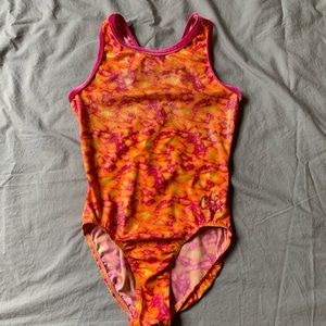 GK “Carly” Bright Pink, Orange, Yellow Gymnastics Leotard